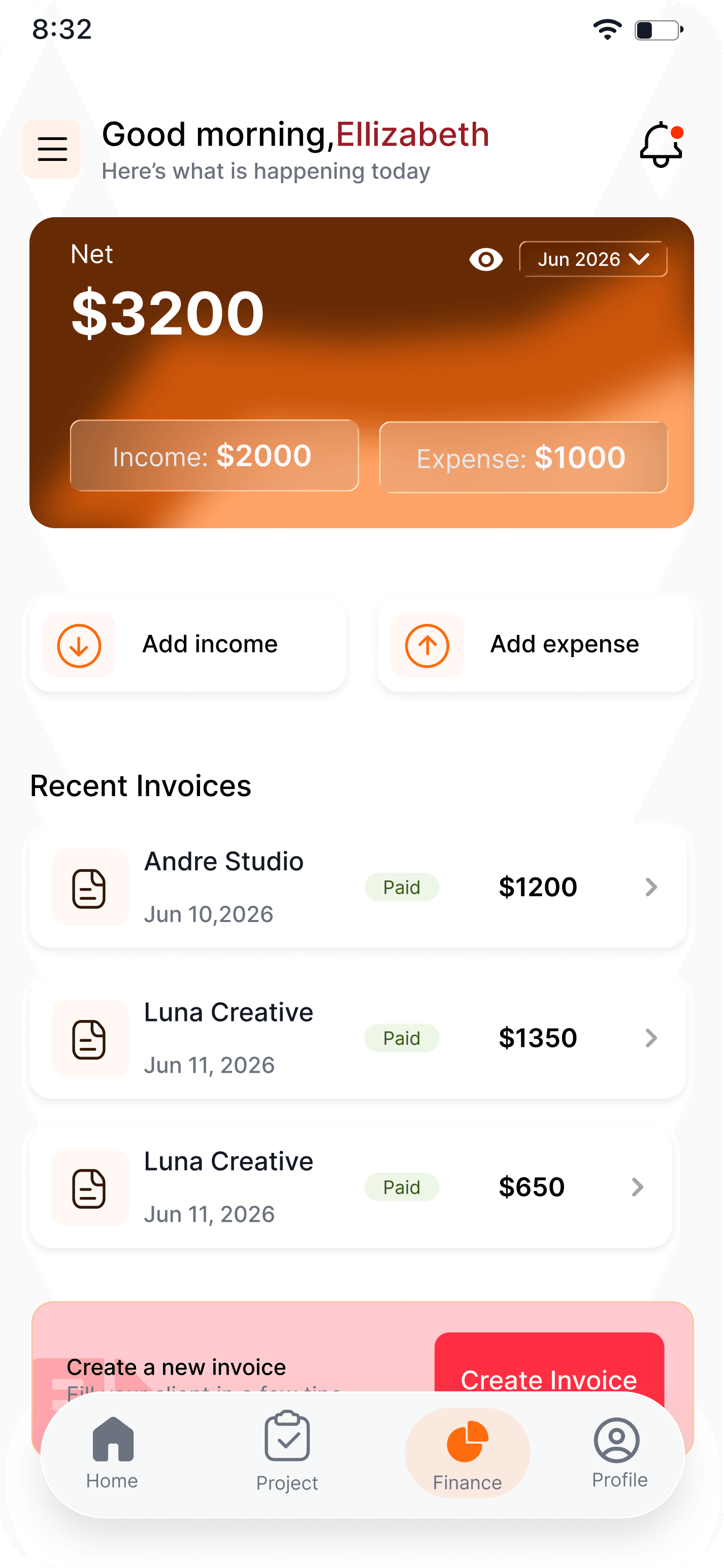Mobile interface screen 10