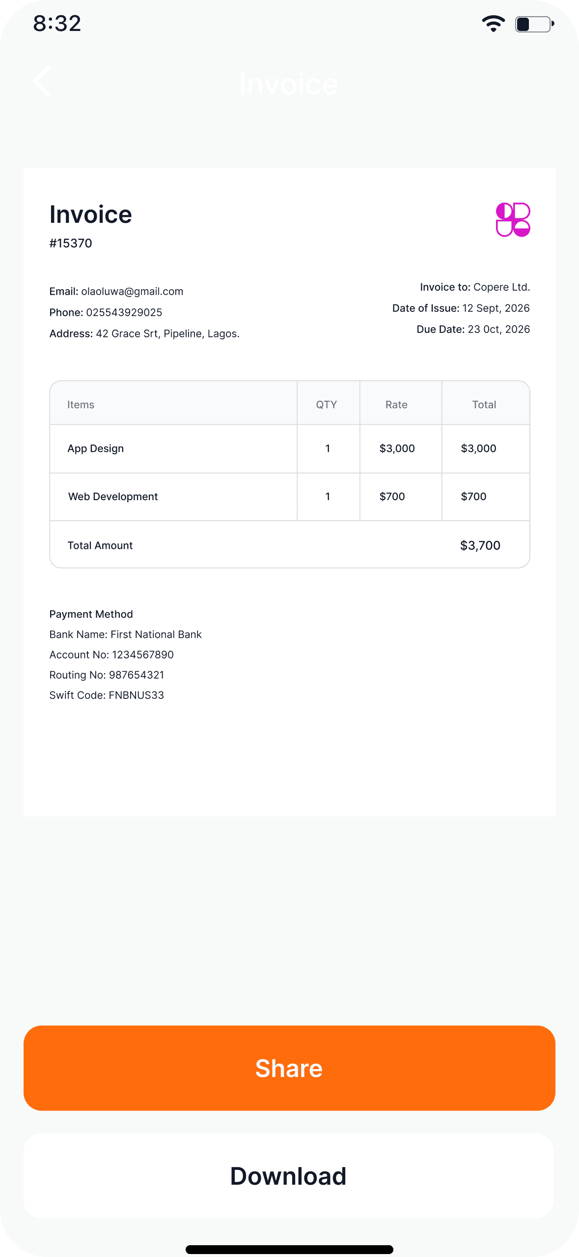 Mobile interface screen 16