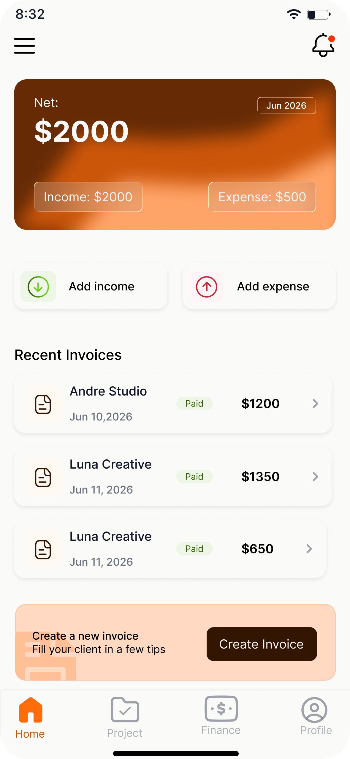 Mobile interface screen 10