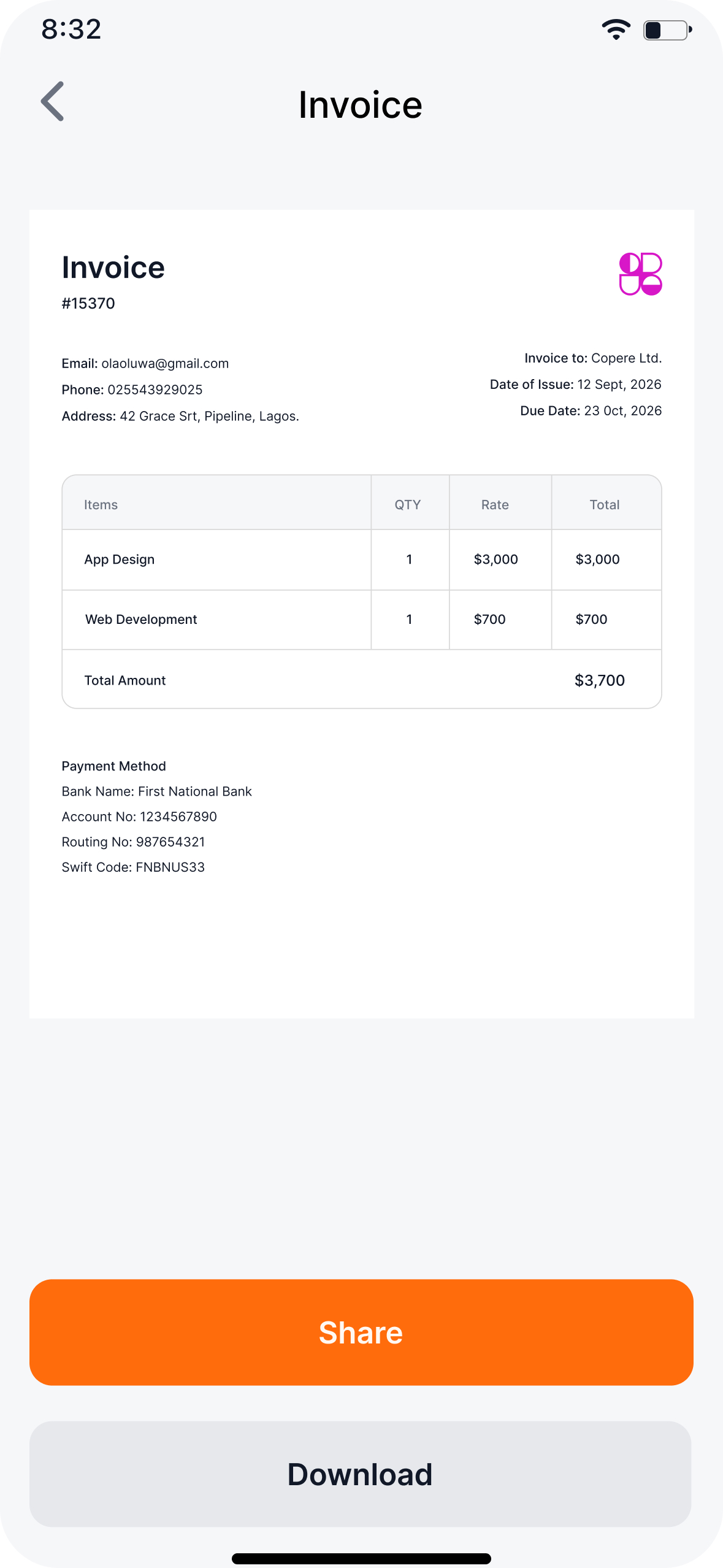 Mobile interface screen 16